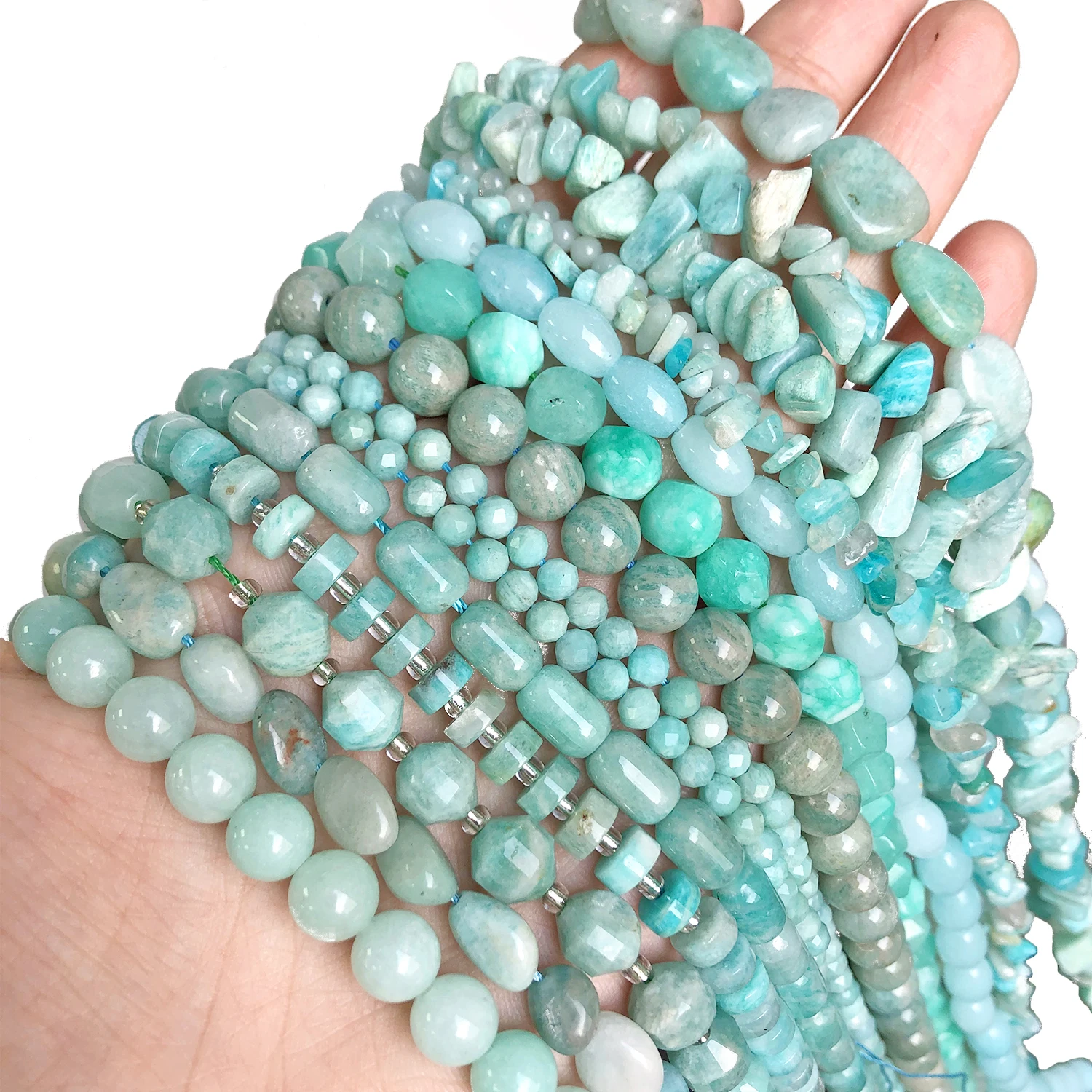 High Quality Natural Stone Faceted Round Irregular Amazonite Loose Spacer Stone Beads for Bracelets Necklace DIY Jewelry Making