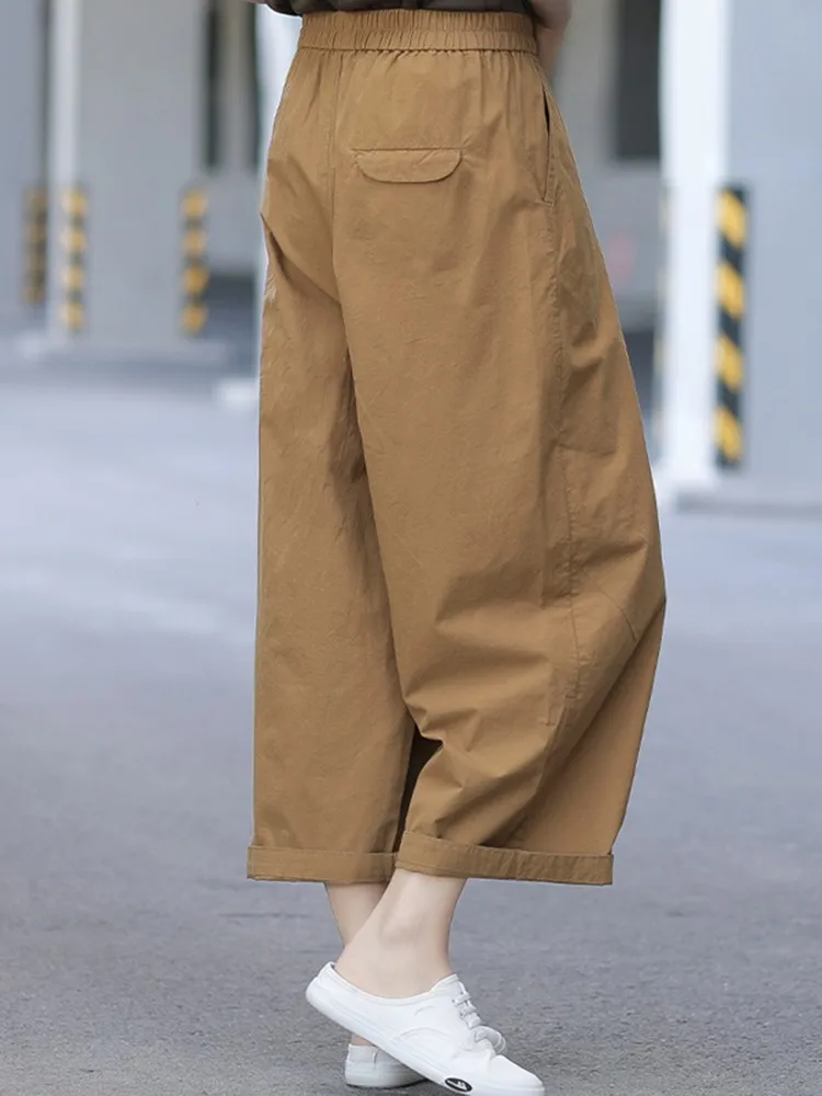 Women Casual Wide Leg Pants New Arrival 2025 2023 Summer Vintage Style Solid Color Loose Comfortable Female new Ankle-length Pants B2387