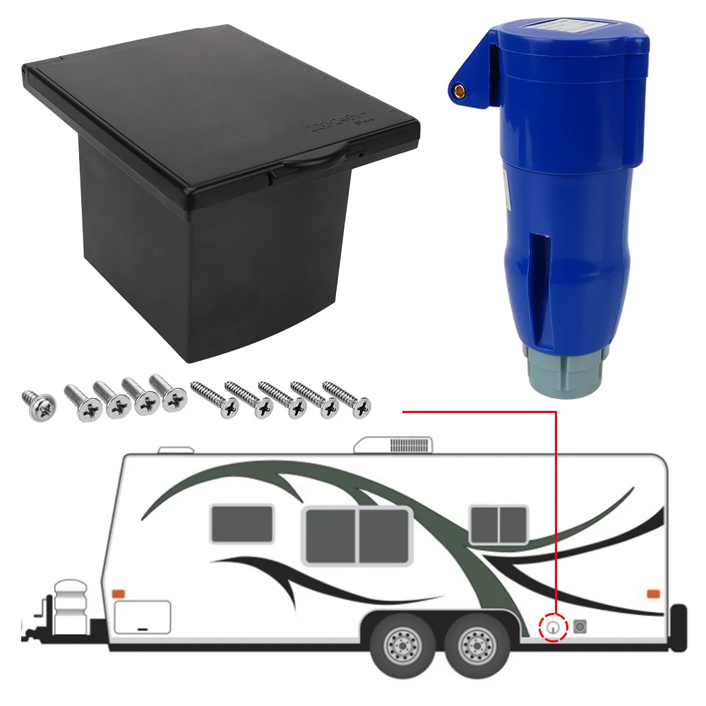 Caravan Accessories Plug Socket With Cover Waterproof Kit 220-240V 16A Charger Flush Hook Up Tools For RV Camper Marine Boat
