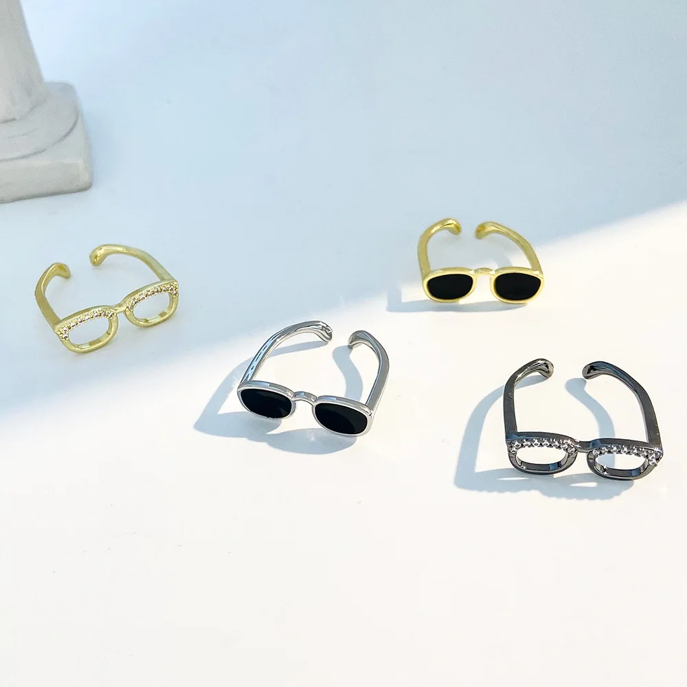 Small Crystal Glasses-shape Finger Ring Couple Jewelry Index Finger Sunglasse-shape Rings new For Women Jewellery Anel 2025 Bague Anillos