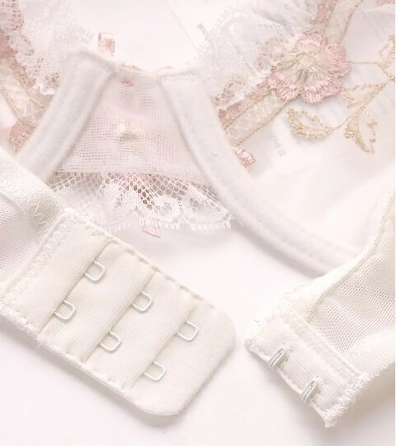 Women's Sexy Lace lingeries Embroidered Flower Bra Unlined Bra with Underwire See Through Breathable Bra set