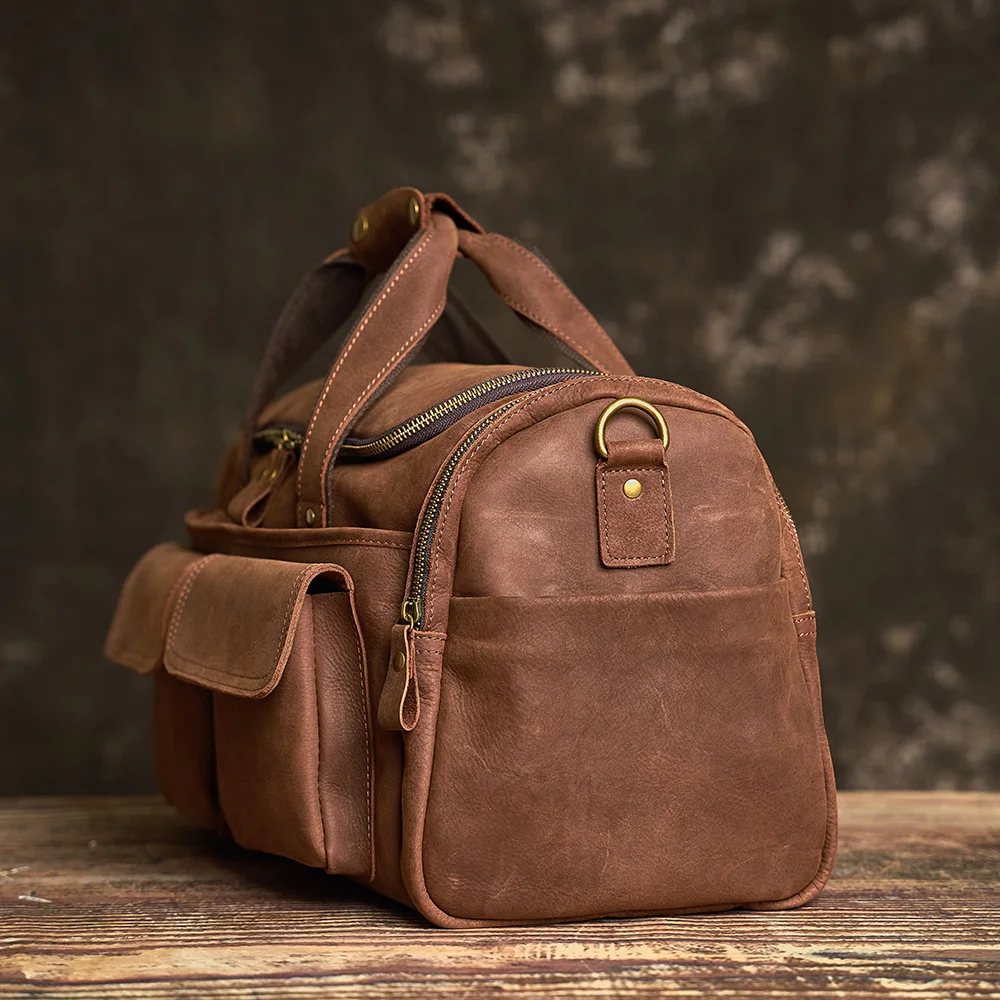 NUPUGOO Vintage Men's 2025 Travel Bag Genuine Leather Hand Lage Duffle new Handmade Large Capacity Shoulder For 16 Inch Laptop