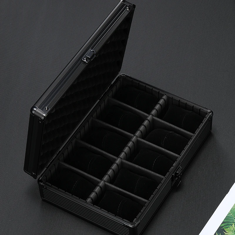 Aluminum Watch Storage Box Suitcase Case Display 5/10 Slots Black Mobile Bulkhead Organizer Box for Men Watch Pillow Clock Boxes