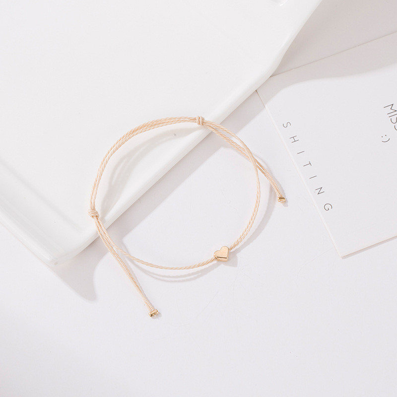 Handmade Korean Beige Rope Bracelet Men Adjustable Minimalist String Heart Bracelet Women Jewelry