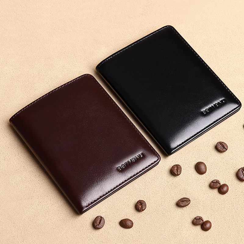 Fashion Genuine Leather Men Wallet Small Mini Card Holder Male Wallet Front Pocket Slim Wallet for Men Retro Purse High Quality