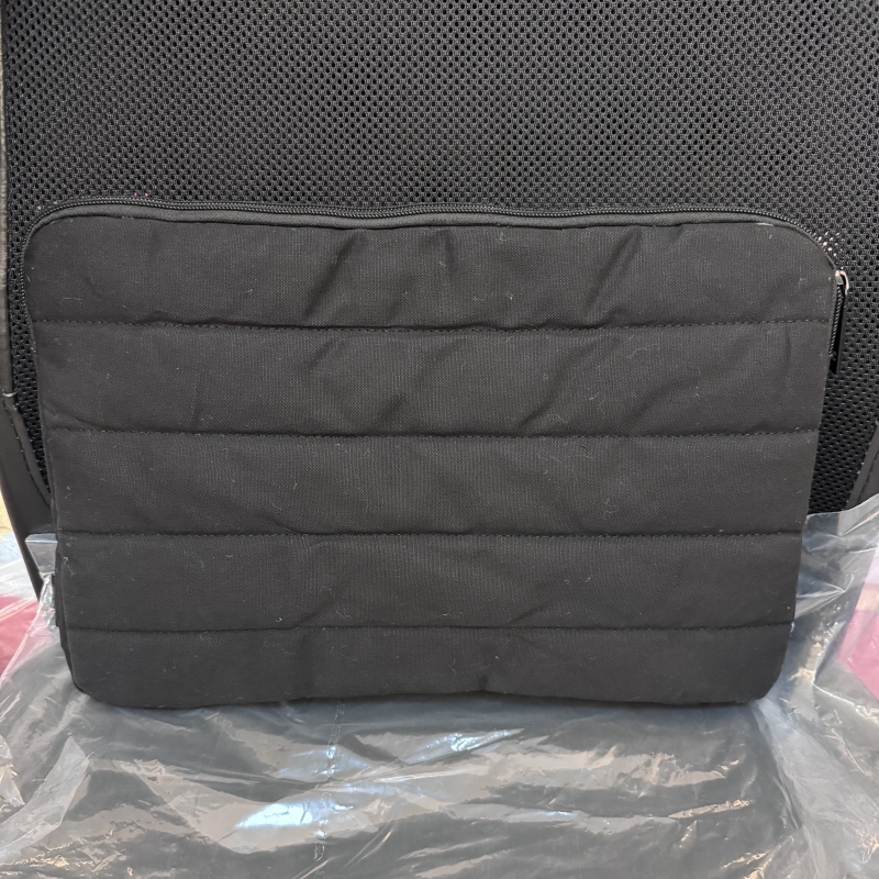 Black canvas zipper file bag white print
