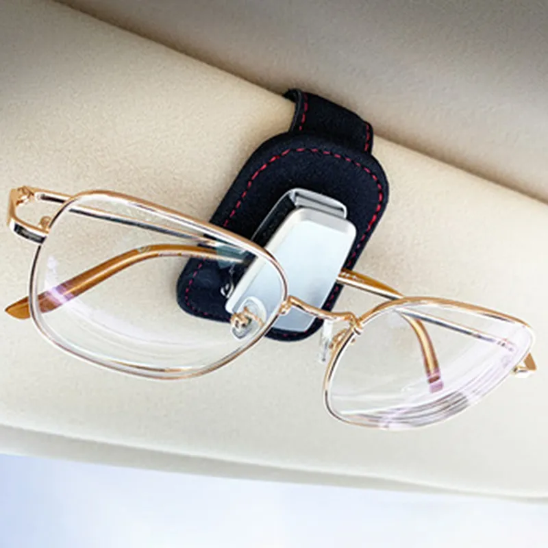 Portable Car Glasses Cases Ticket Card Clamp Car Sun Visor Leather Metal Sunglasses Holder Luxury Auto Universal Accessories
