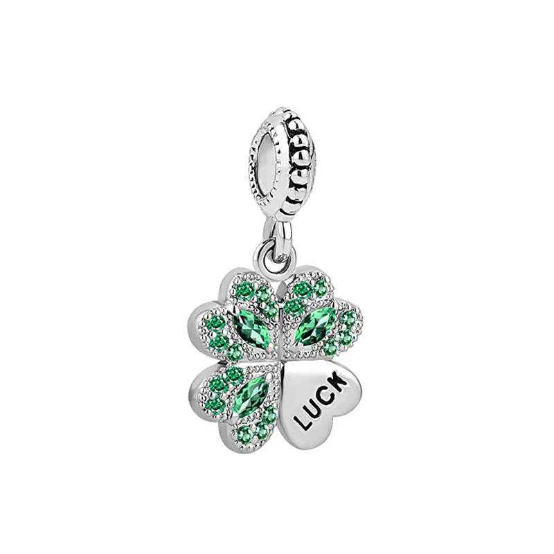 New Fine 925 Sterling Silver Lucky Grass Beads Charms Lucky Clover Dangle Fit Original Pandora Bracelet DIY Women Amulet Pendant