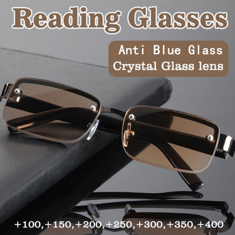 Gafas de lectura de media montura para hombre, lentes de alta calidad con piedra Natural Original para presbicia, + 2,0