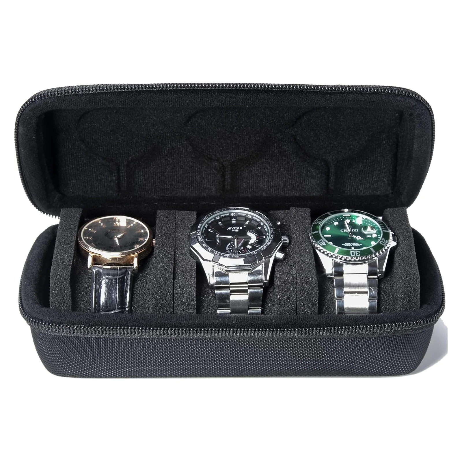 Watch Travel Cases,Watch Box for Men, Black 3 Slot Watch Roll Travel Case Organizer Display,Travel Watch Cases For Men and Women