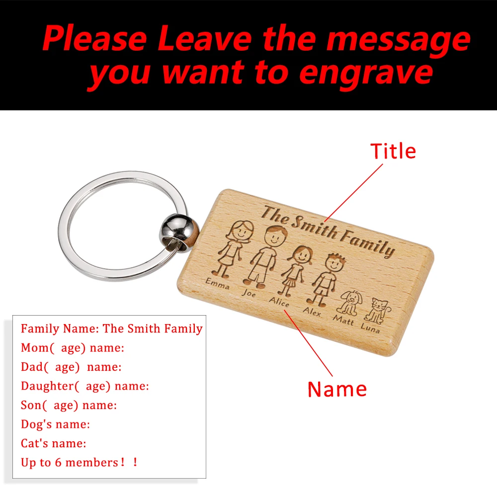 Custom Wooden Keychain Personalized Engraved Cute The Smith new Family For Parents Children Bag Charm Families 2025 Member Gifts Keyrings
