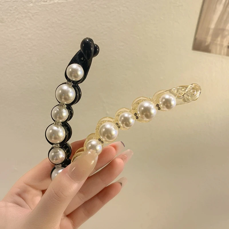 Pearls Hairpins Banana Clip for Women Ponytail Twist Claw Sweet Hairpin Girl Ponytail Barrettes Hairgrips Hair Accessories