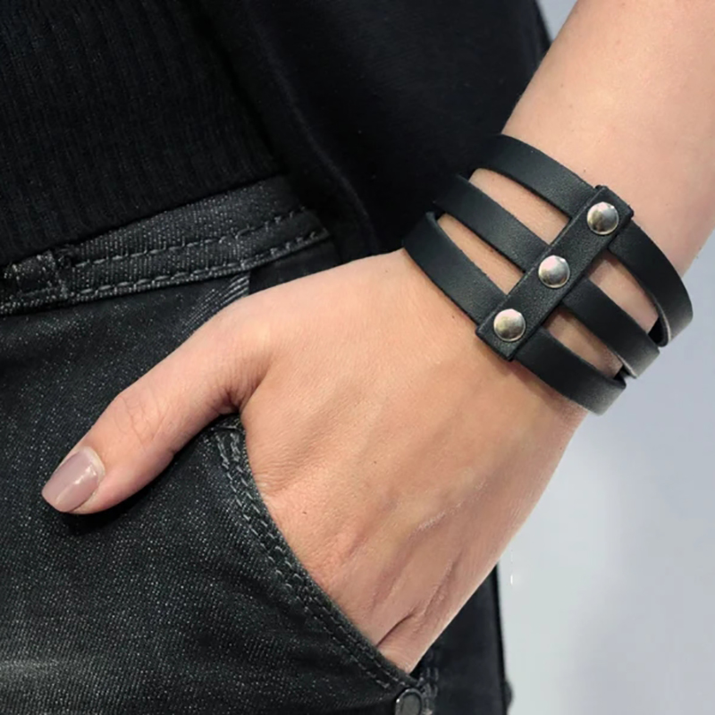 Punk Style Vegan Leather Bracelets Minimalist For Men Harajuku Vintage New 2023 Men Black PU Leather Rock Armbands Jewelry