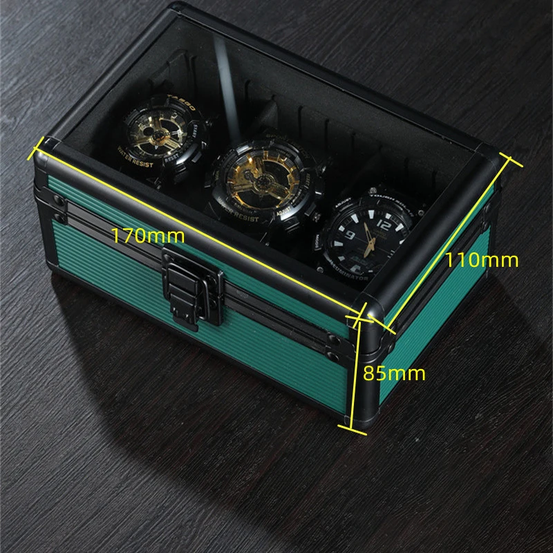Practical 3 slot Watch Box Aluminum Alloy Watch Display Case Glass Top Watch case Watch Storage Box