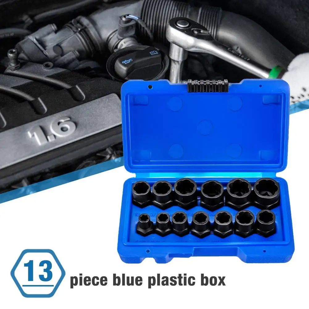 Nut Extractor Bolt 13Pcs Set 3/8" Square Drive Nut Remover Socket Tool Wheel Lock Removal Kit For Damaged Frozen Studs Screws smile 3/8"