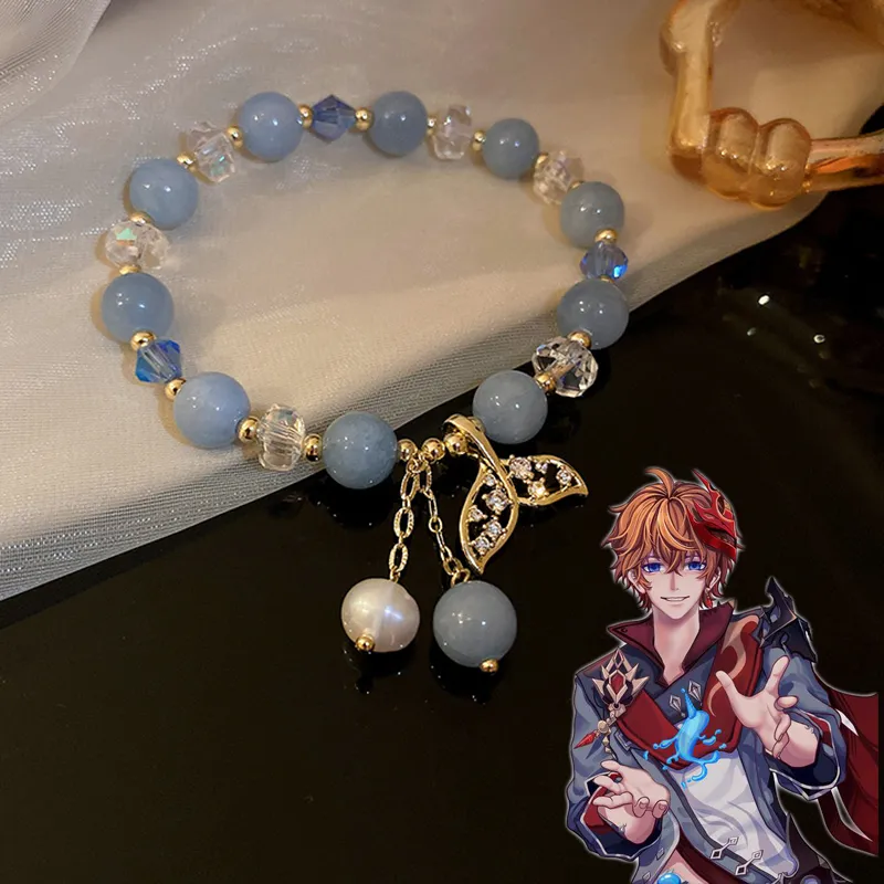 Game Genshin Impact Bracelet Tartaglia Childe Cosplay Women Crystal Beads Whale Pendant Bracelets Jewelry Accessories Gifts