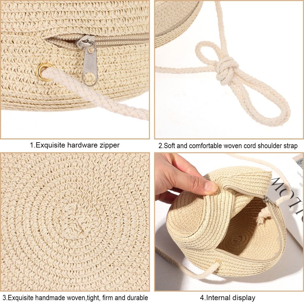 Handwoven Round Straw Shoulder Bag Crossbody Bag Girls Summer Beach Straw Bag Envelope Wallet for Ladies