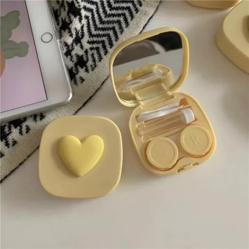 2024 Girl new Cute Heart Contact 2025 Lens Case Box With Mirror Women Mini Lovely Eyes Contact Lens Container Box Bag Travel Kit