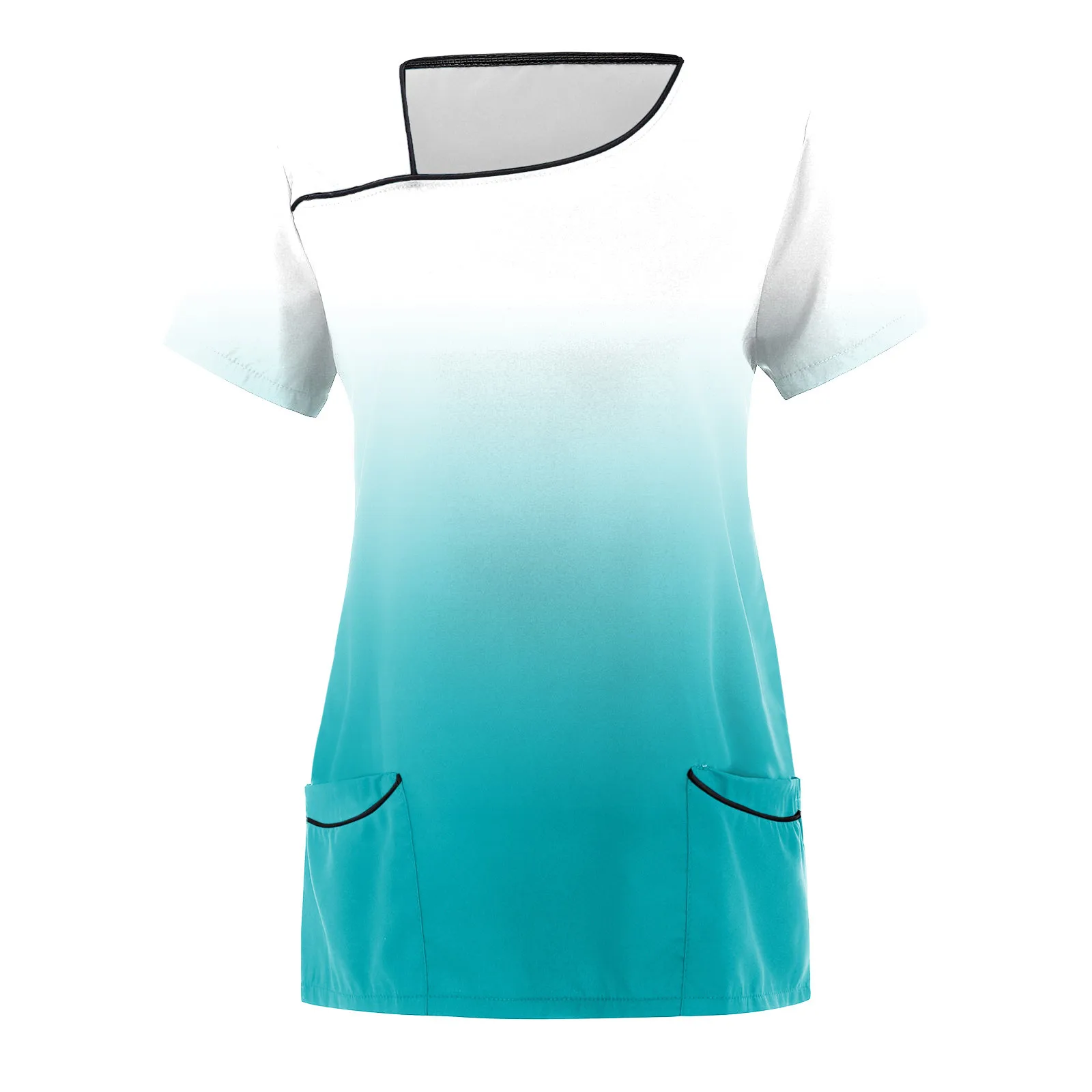 Working Uniform Scrub Tops Healthcare Nurse Uniform Womens Short Sleeve Gradient Print Pockets Tunic Medical Nursing Scrubs Tops