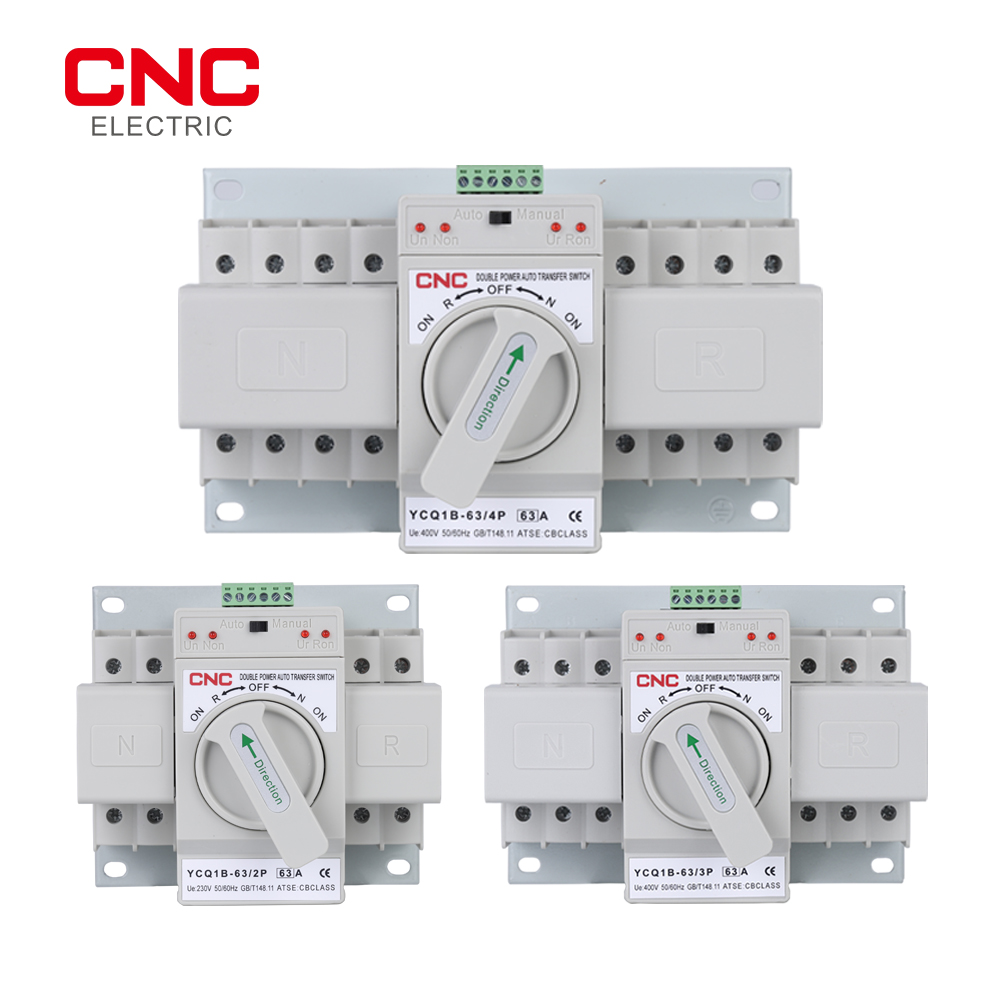 CNC Auto/Manual Switching Circuit Breakers YCQ1B-63 2P/3P/4P 63A Dual Power Automatic Transfer Switch AC230V 50/60Hz MCB