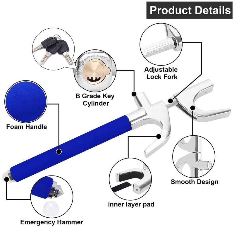 Car Steering Wheel Lock Universal Car Lock Anti Theft Lock Blue With 3 Keys Collapsible Safety Accessory For Auto Truck SUV Van