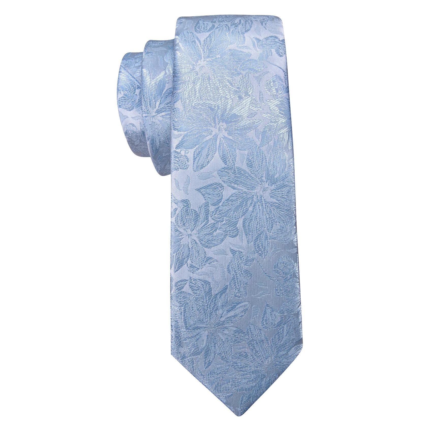 High Quality Light Blue Floral Silk Tie For Men Classic Jacquard Woven Handkerchief Cufflinks Sets Wedding Party Barry.Wang 6530