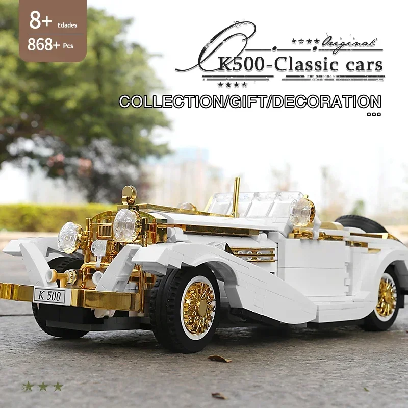 Mould King Car 1931 Mercedes Block Car Assembly Model Pull Back Building Blocks MOC Vintage Classic Car Toys For Adult Kid Gift