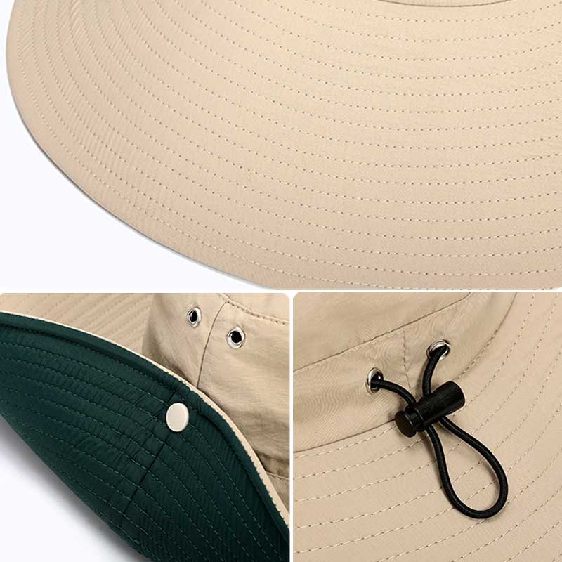 Summer 12cm Large Brim Sun Hat for Women Men Color Blocking Design Outdoor Waterproof Hiking Fishing Cap Foldable Bucket Hat