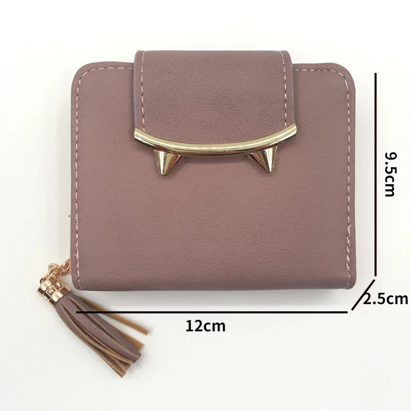 Female Purse Cute Cat Ears Leather Short Tassel Women Wallet Small Day Clutch Trifold ID Coin Card Holder Mini Bag 2023