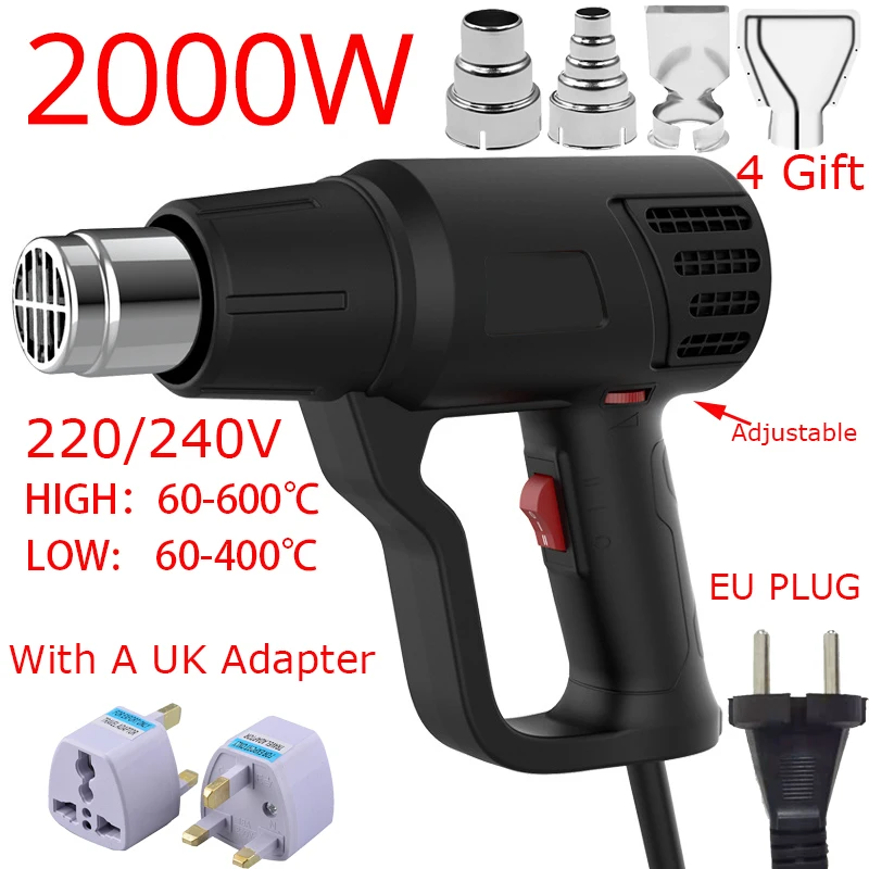 Industrial Hair Dryer, Plastic Hot Air Gun, 220 V, 2000 W Temperature Control, Automotive Heat Shrink Tubing, Thermostat