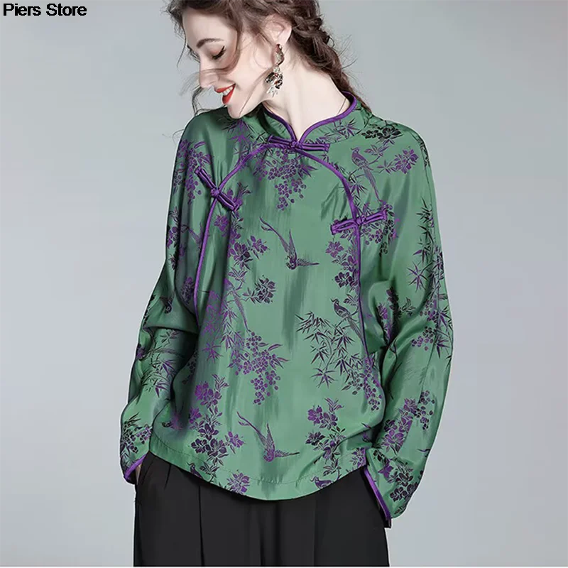2023 chinese style traitional hanfu 2025 blouse new autumn spring jacquard traditional qipao lady long sleeve cheongsam hanfu blouse