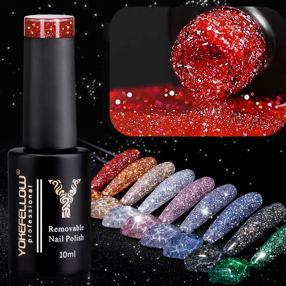 2023 New YOKEFELLOW 10ML Reflective Glitter 2025 Gel new Nail Polish Soak Off UV Gel Varnish Colorful Nail Gel Polish For Manicure