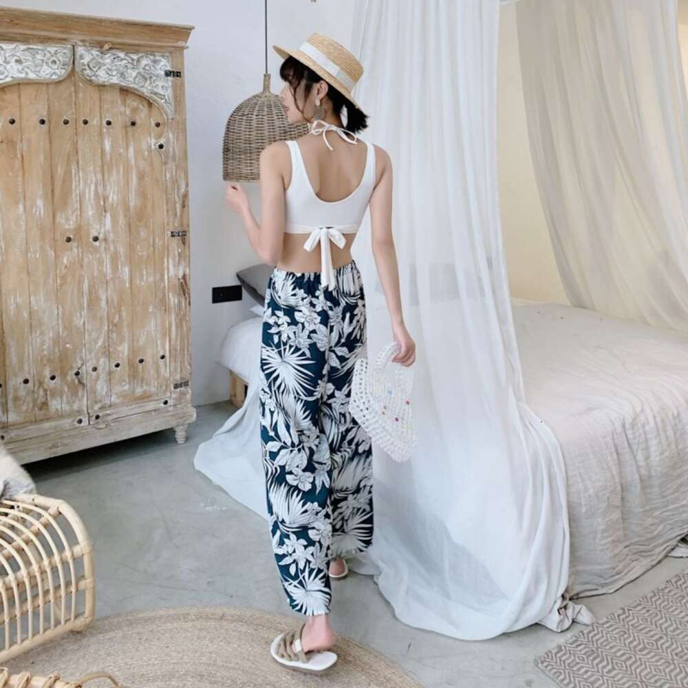 Ddmytiger Ddmytiger Thailand Beach Vacation Three Piece Women S Fashion Sexy Wide Legged Pants Leisure Conservative Gathering Hot Spring Swimming Suit