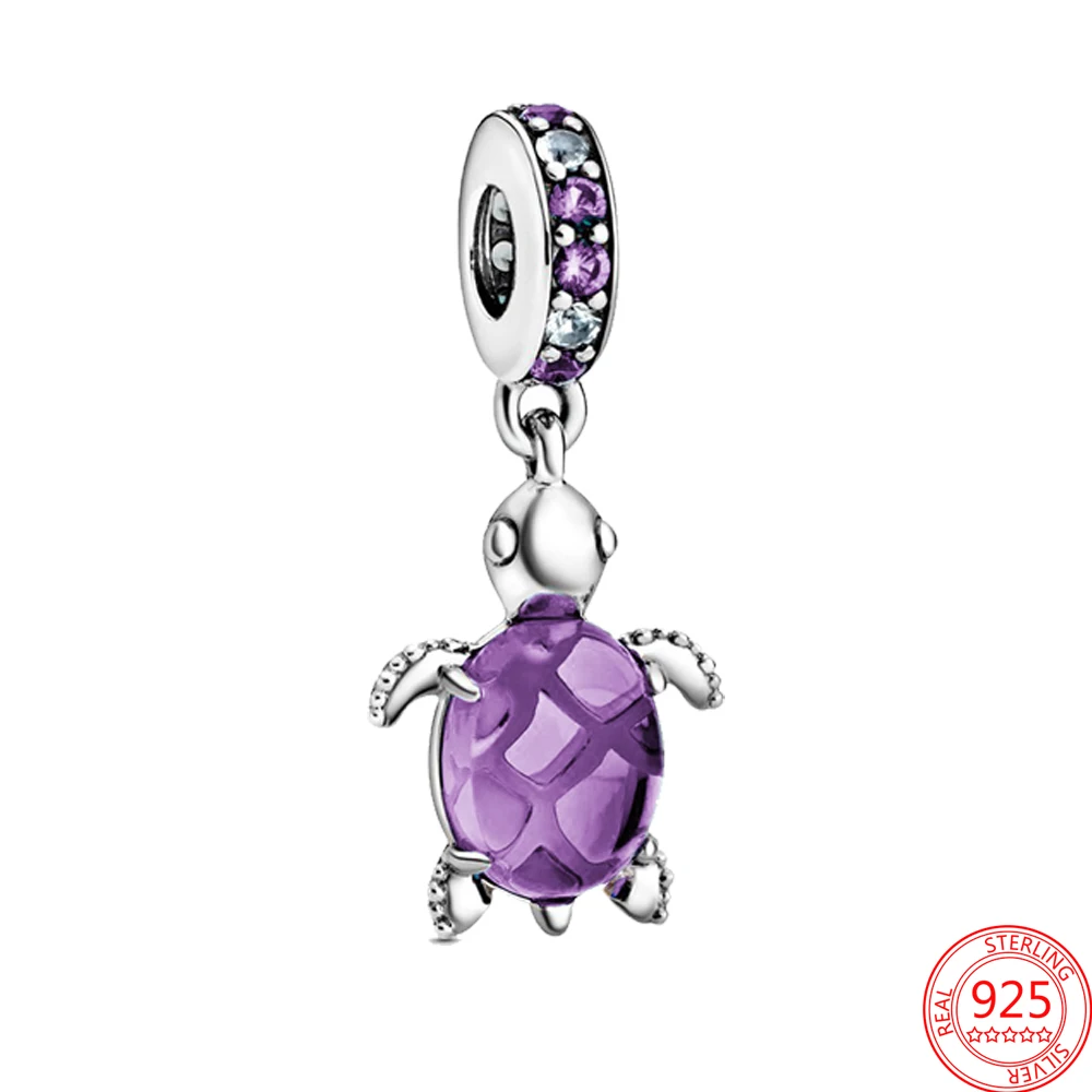 New 925 Sterling Silver Purple Bead Flower Dangle Charm Fit Original Pandora Brand Bracelet And Necklace 925 Jewelry Gift making