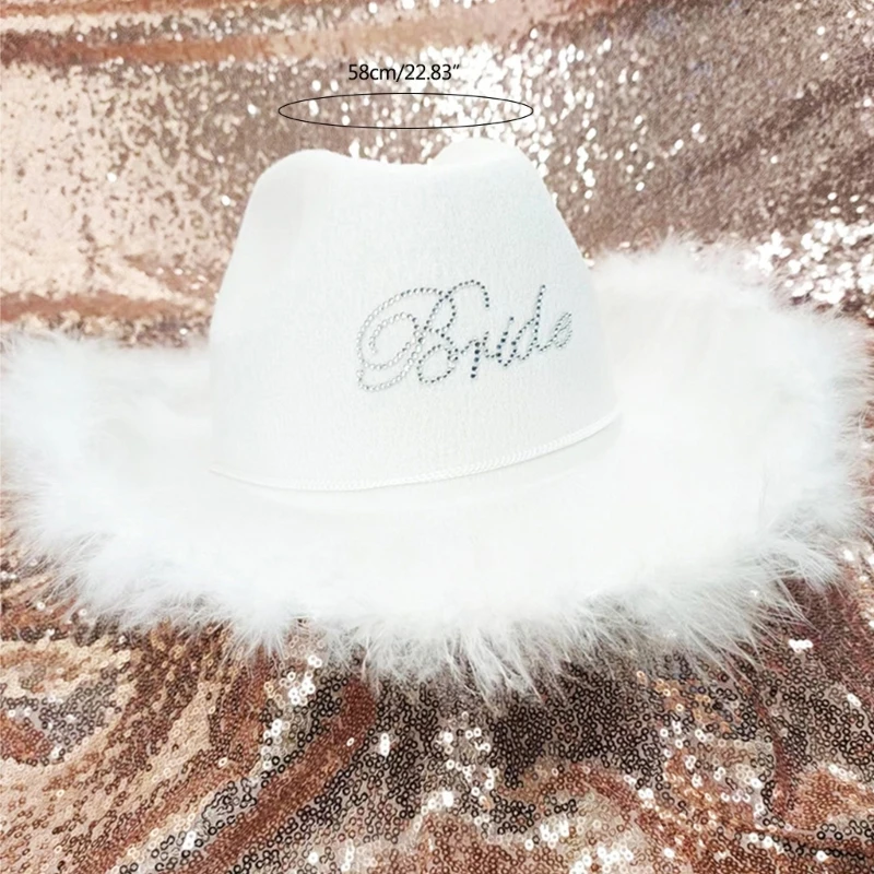 Feather Brim Cowgirl Hat new Bride Wedding Photo Costume Props Summer Outdoor Woman 2025 Girl Hat with BRIDE Letter Sunproof