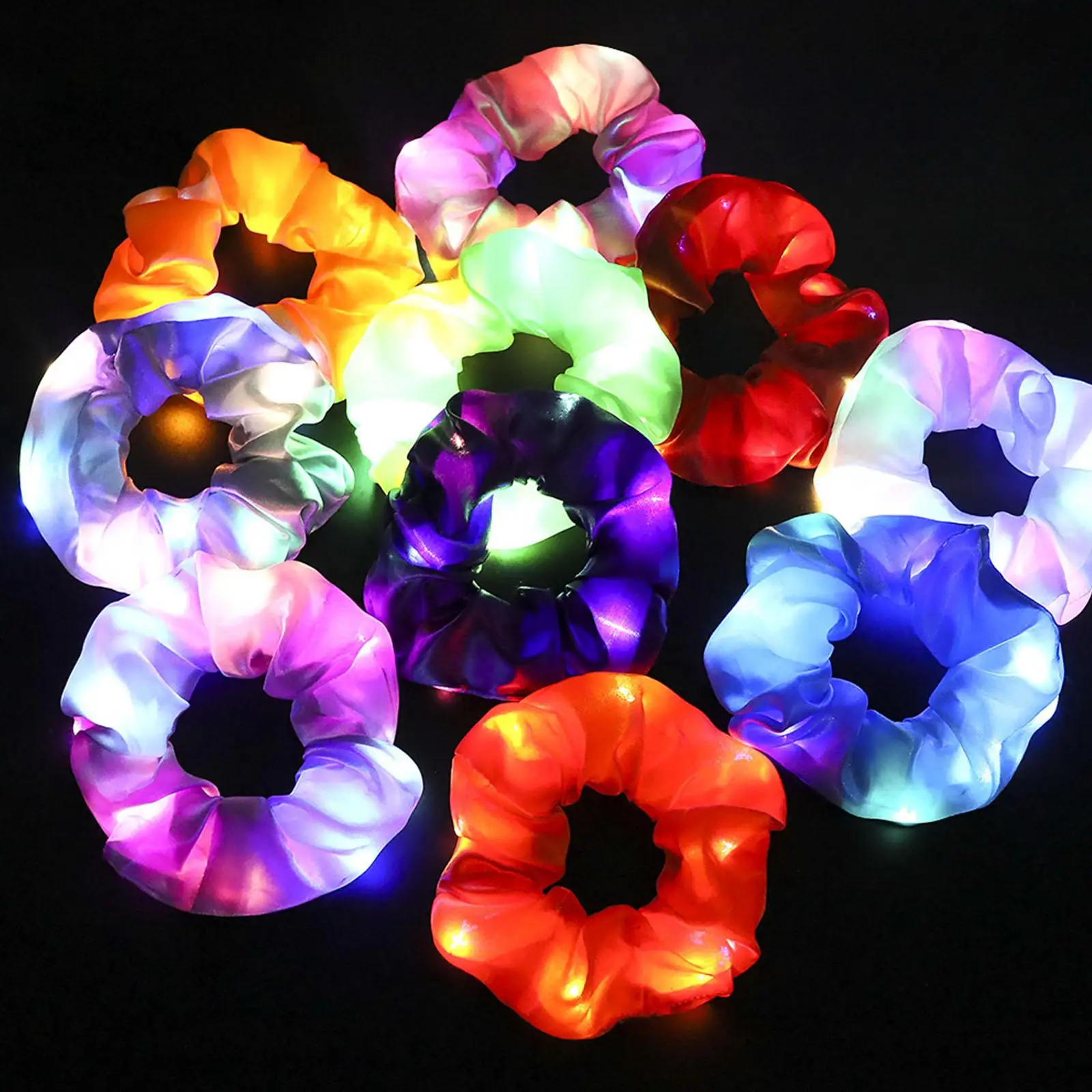 LED Luminous Hair Band Scrunchies Women 2025 Girls Ponytail Rubber Band Glow new In The Dark Hair Ties LED Headband Hair Accessories