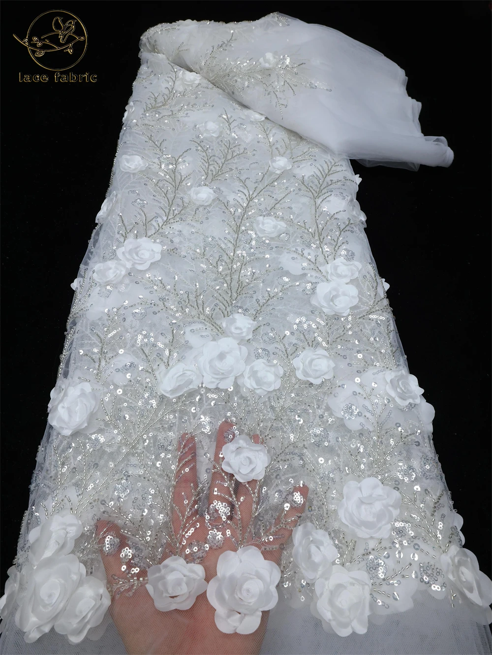 African 3D Lace Fabric new 5 2025 Yards 2023 High Quality Beaded Lace Embroidered French Nigerian Sequins Lace Fabric For Wedding Party