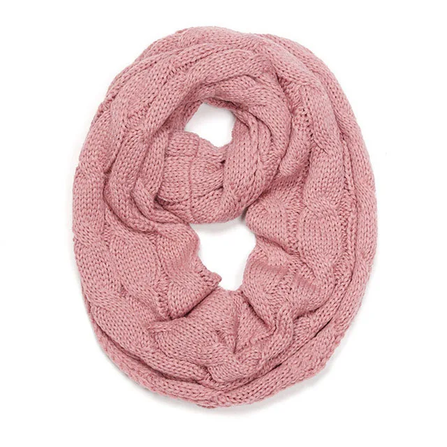 Chunky Cable Knitted Loop Scarf Women Winter Solid Color Neck Warmer Infinity Scarves Snood Hot Sales