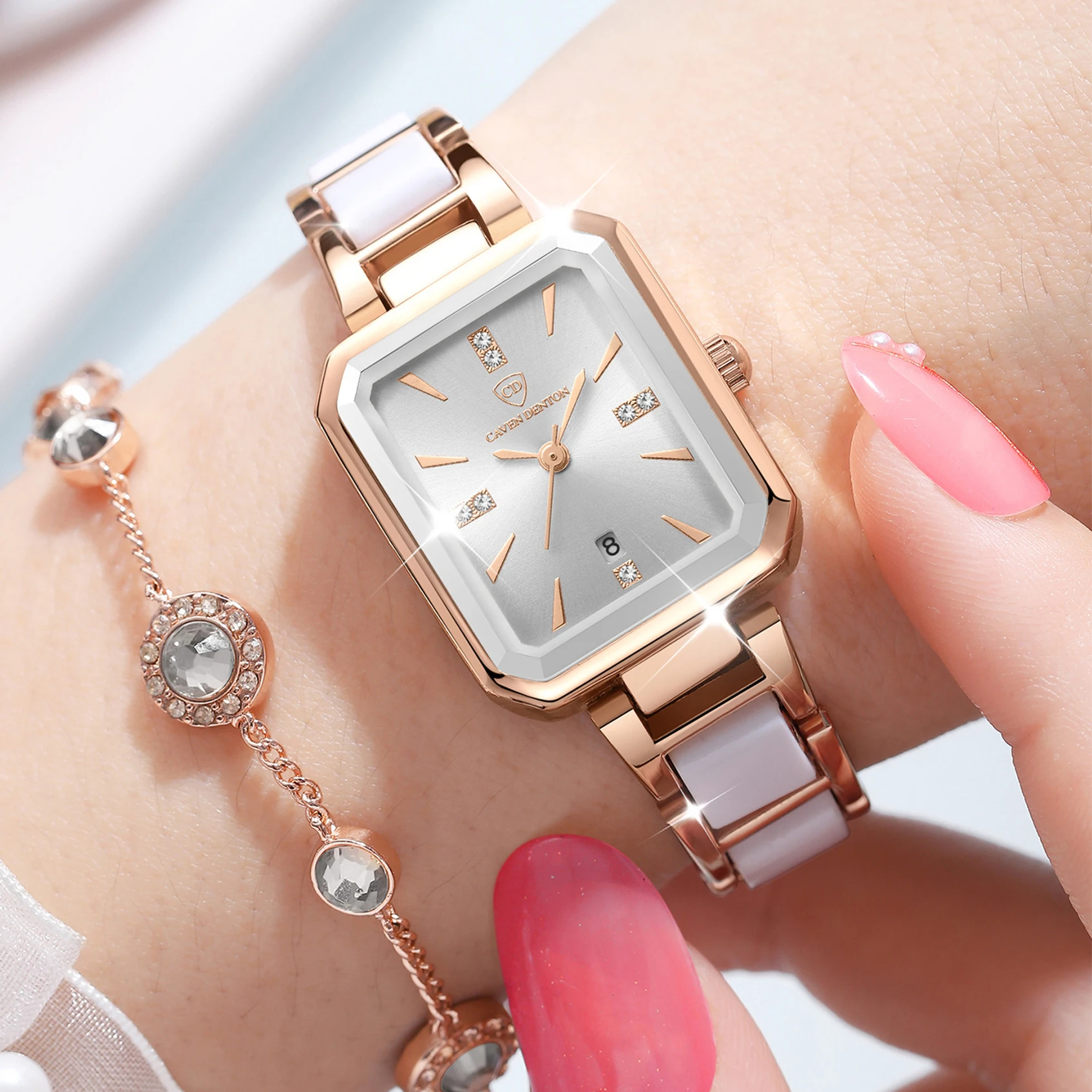 2023 Ceramics Elegant Watch for Women Luxury Brand Waterproof Square Black Ladies Wristwatches Relogio Feminino