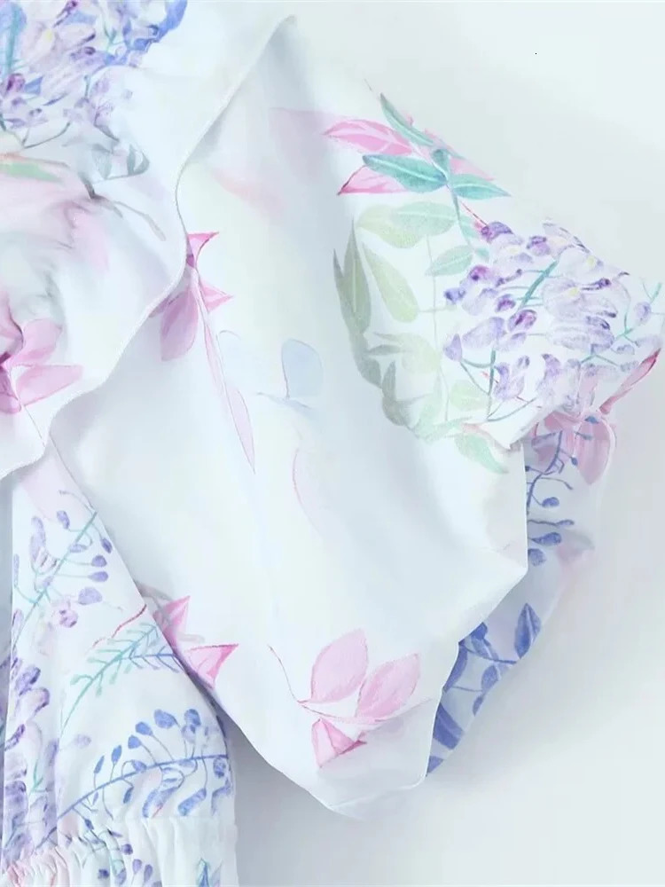 ZABA Ladies Casual Fashion Chiffon Floral Dress Short Sleeve Fairy Sweet Long Elegant Vintage French One Shoulder Dresses 240518