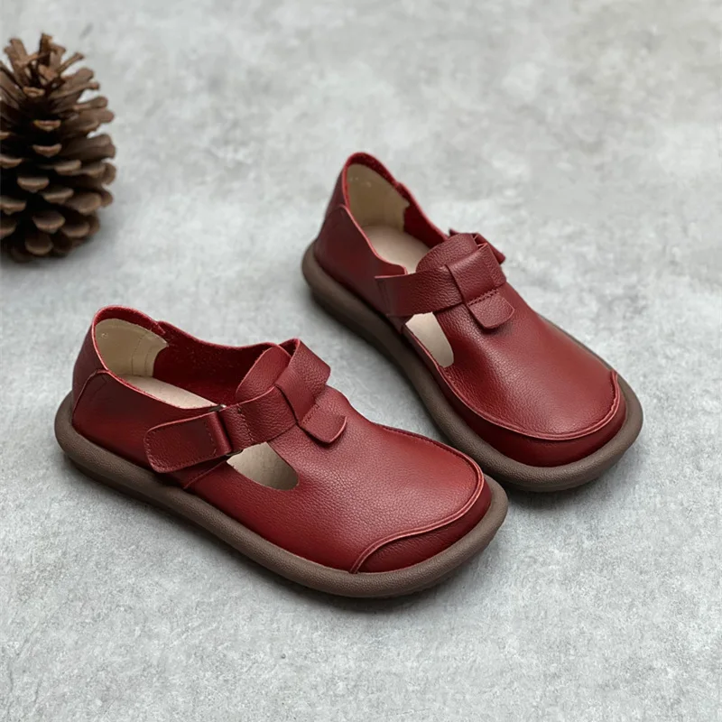 Retro cowhide 2025 flat women's shoes big head loafers real leather new shoes softMary Jane shoes