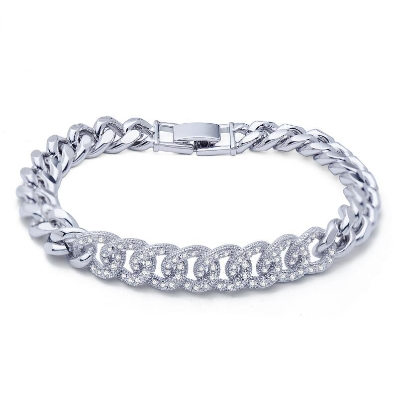 Hip Hop Wedding Bracelet Ring: Gold Fill Pave White Sapphire CZ Dia Gemstones Party Women Eternity Bangle Gift