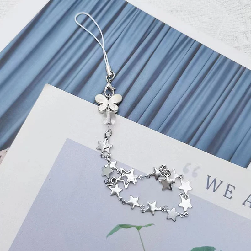 DIY Handmade Cute Alloy Phone Charms Women Pendant Kawaii Keychain Strap Lanyard With Star Bead Accessories