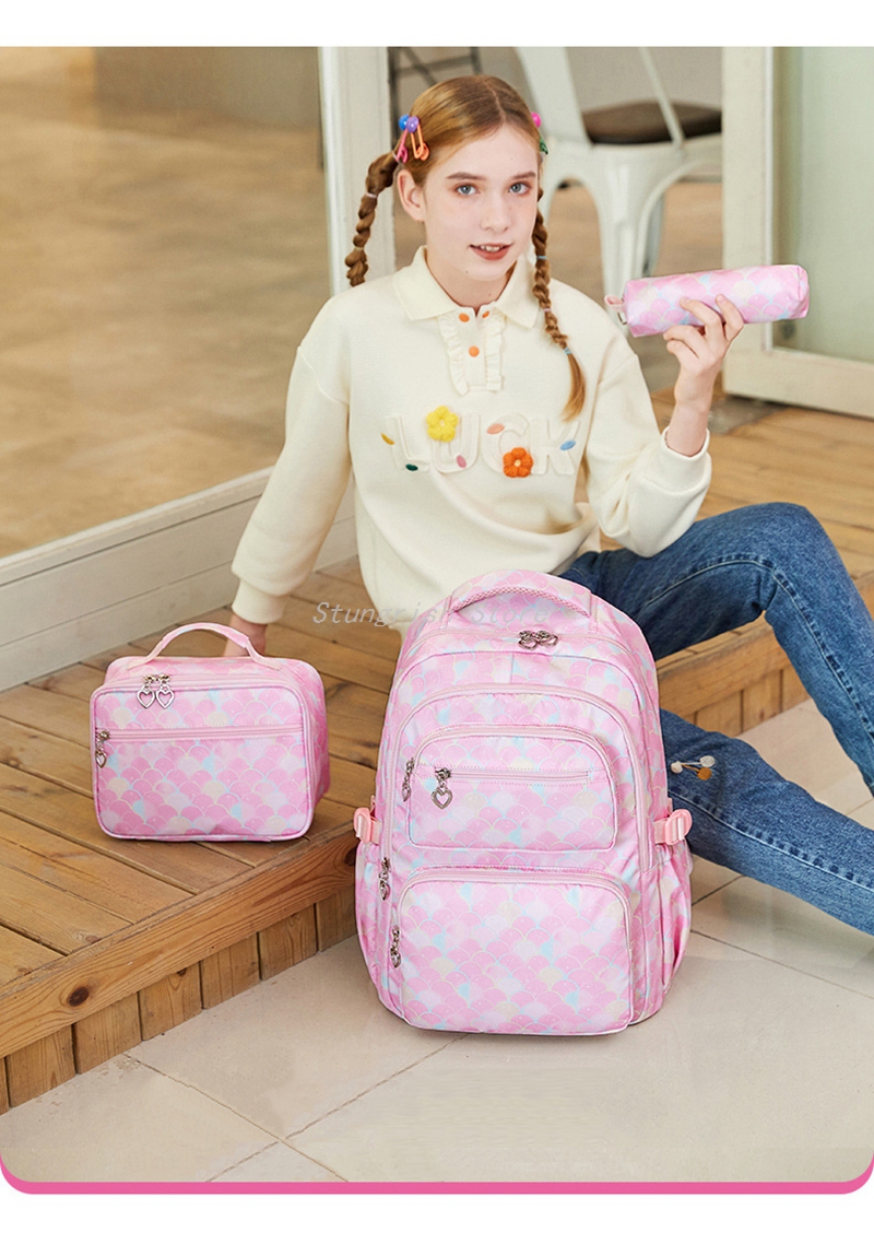 Girls Backpack for Elementary Kids School Bookbag Set Cute School Backpacks for Girls Water Resistant with Lunch Bag Pencil Case