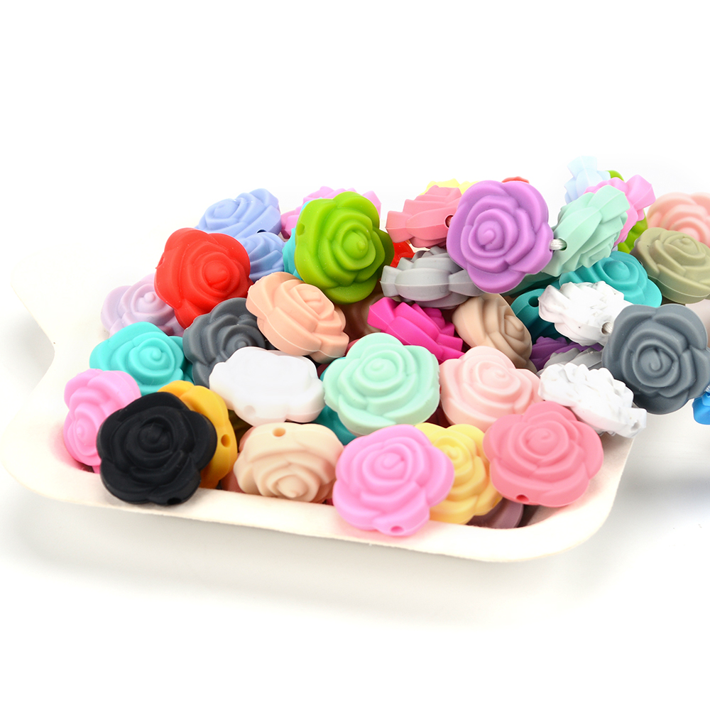 Silicone Beads 10 pieces/lot Rose Flower Baby Teether Double-faced Silicone Beads Charm Teething Pentant For Necklace BPA Free