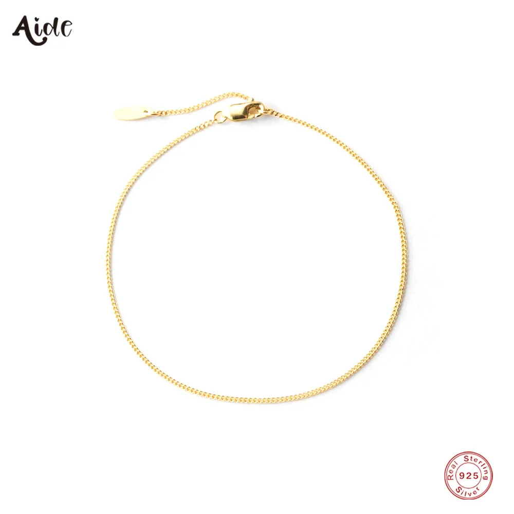 Aide 925 Sterling Silver Minimalist Thin Slim Chain Bracelets For Women Gift 18K Gold Plated Stackable Bracelet Fine Jewelry