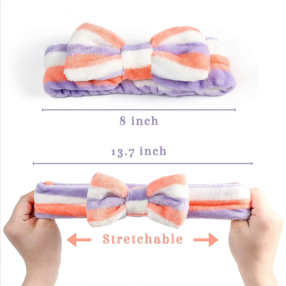 Cute Dot Striped Bowtie Hair Band Classic High Elastic Big new Soft Coral 2025 Fleece Makeup Headbands For Women Washing Face Shower Spa