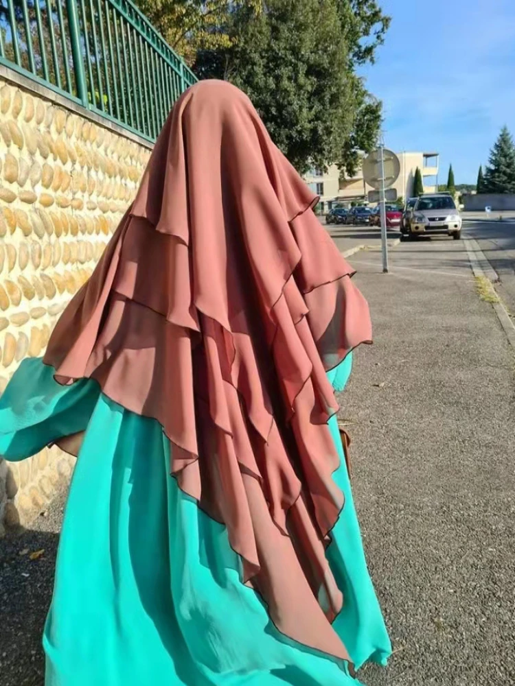 Long new Khimar Ramdan Eid Muslim Long Hijab Headcarf Women 3 Layers 2025 Jubha Islamic Clothing Hijabs Musulman Prayer Garment