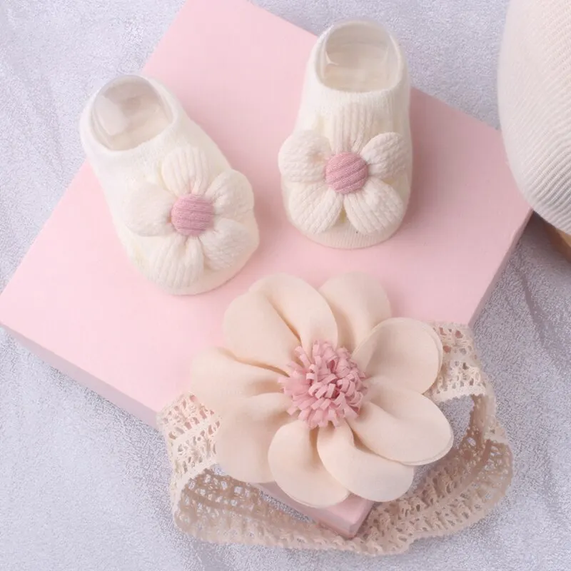 Baby Girls Booties and Headbands 2025 Gift Set Flower Hairbands new Headwrap Soft Socks for Newborn Baby Girls