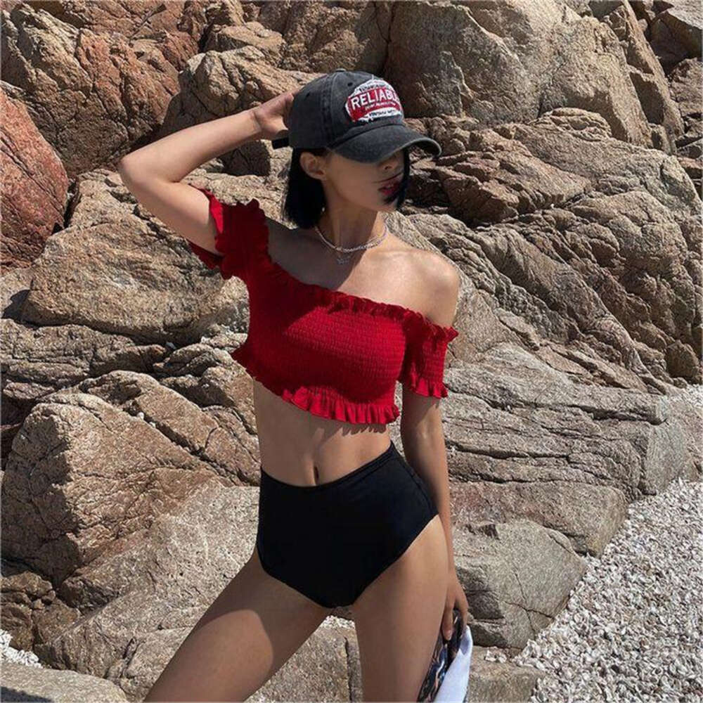 Ddmytiger Ddmytiger Swimwear Girl Cute Student One Shoulder Bra Chic Korean Ins Style Short Sleeves Over Arms Bikini H